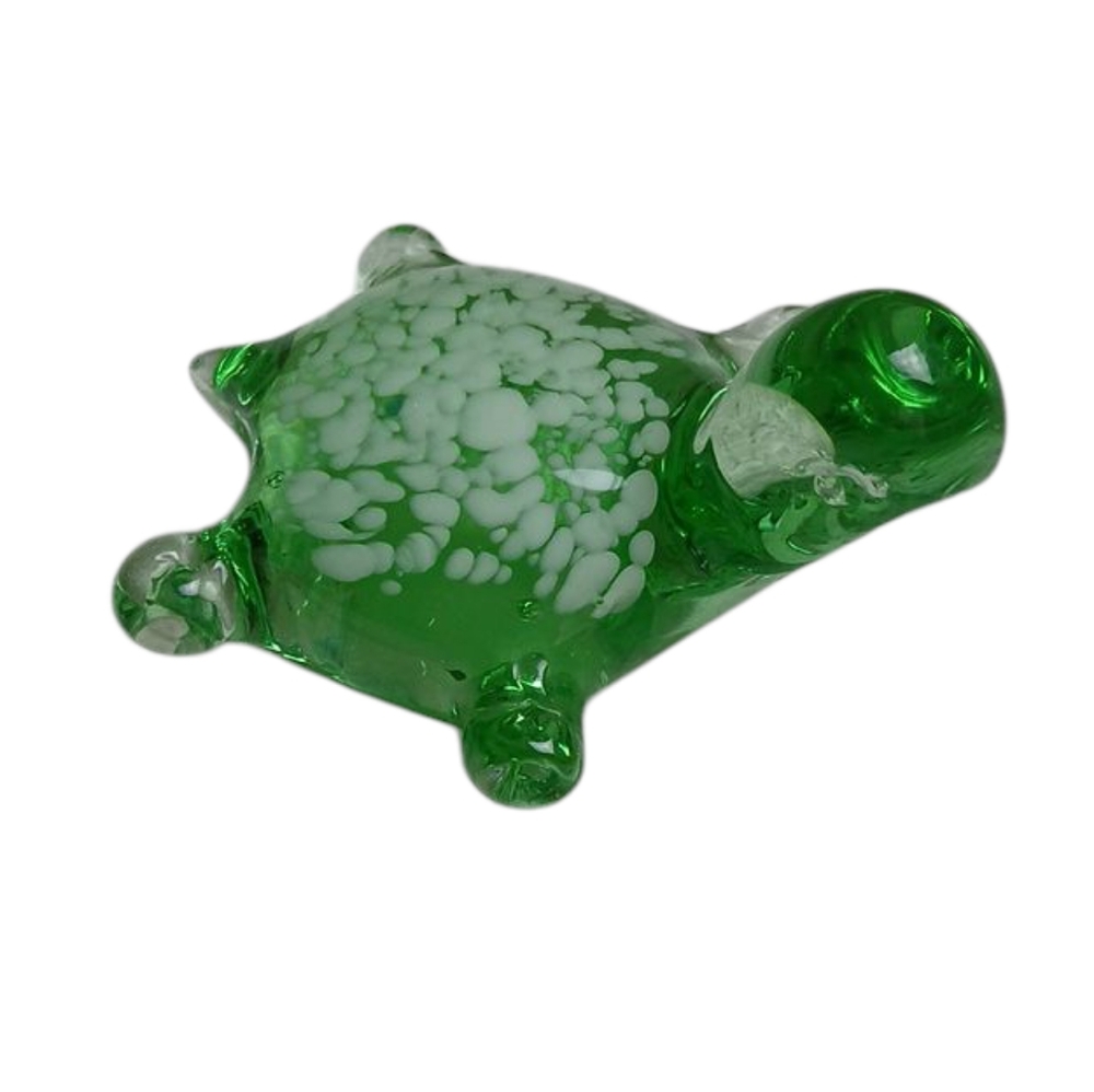 Green Glass Turtle Figurine Paperweight